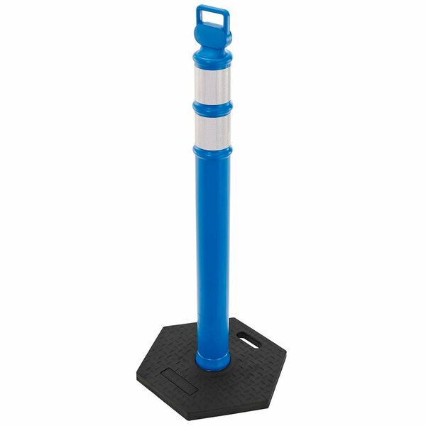 Global Industrial Portable Reflective Delineator Post with Hexagonal Base, 49inH, Blue 670684